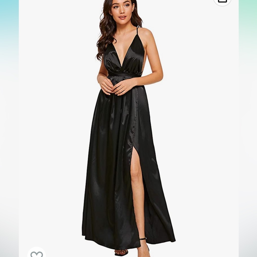 SheIn Women's Sexy Satin Deep V Neck Backless Maxi Club Party Evening Dress